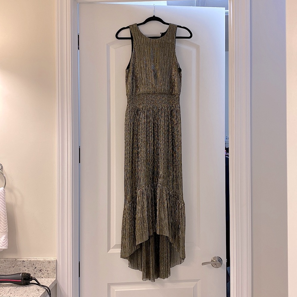 Gold and silver shimmer high-low dress